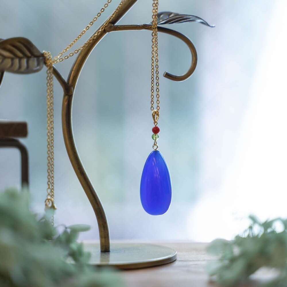 Official Ghibli Howls Moving Castle Necklace Blue Agate/Silver • Japanese Anime Jewelry - Kamaji Market
