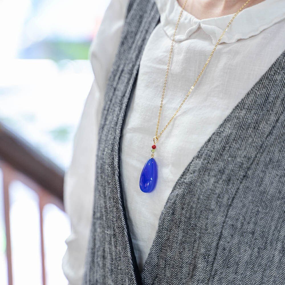 Official Ghibli Howls Moving Castle Necklace Blue Agate/Silver • Japanese Anime Jewelry - Kamaji Market