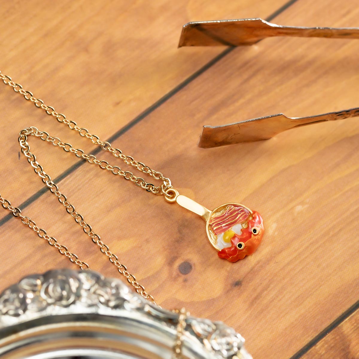 Official Ghibli Howls Moving Castle Necklace • Calcifer Pendant with Chain • Handmade Japanese Jewelry - Kamaji Market