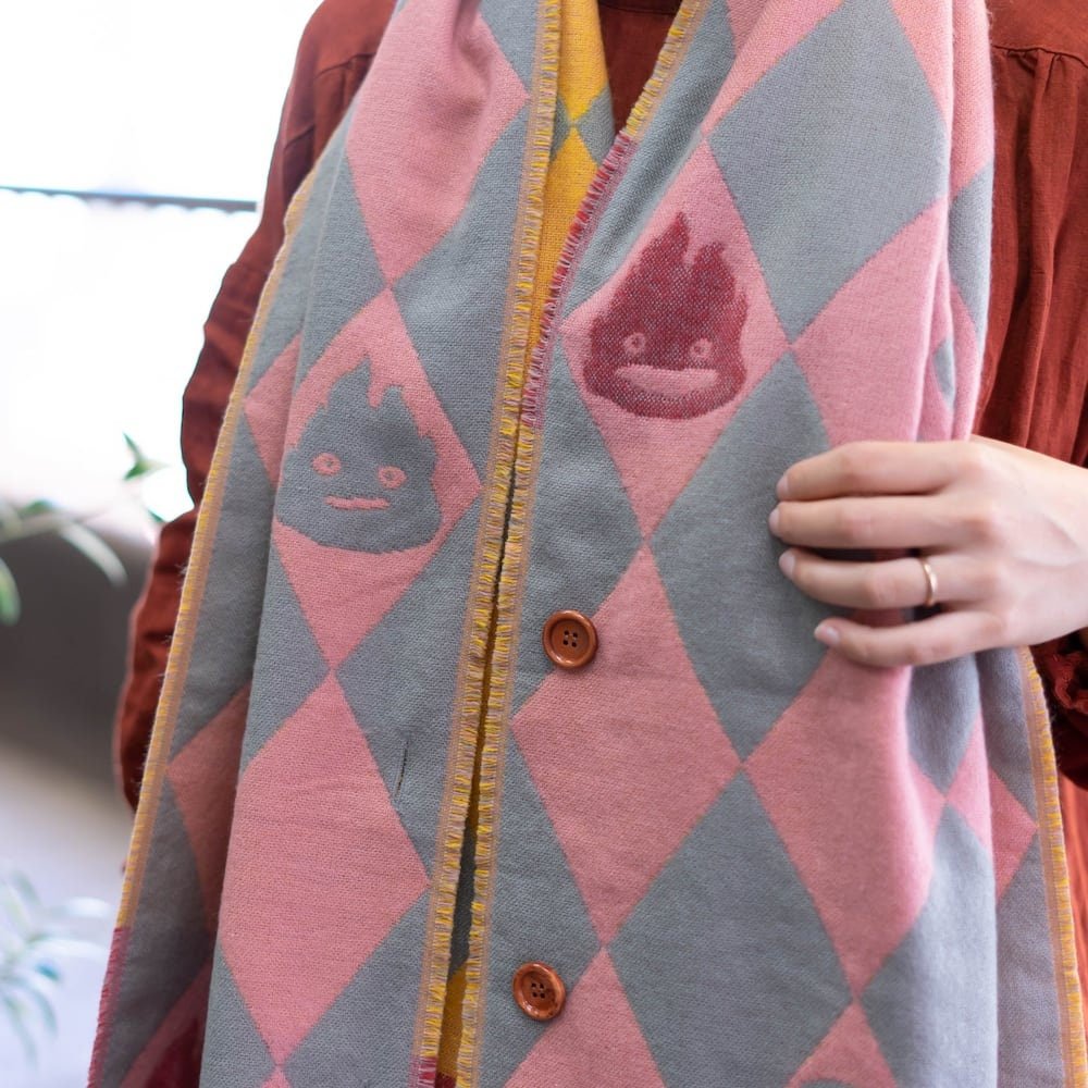 Official Ghibli Howls Moving Castle Shawl • Jacquard Stole with Calcifer - Kamaji Market