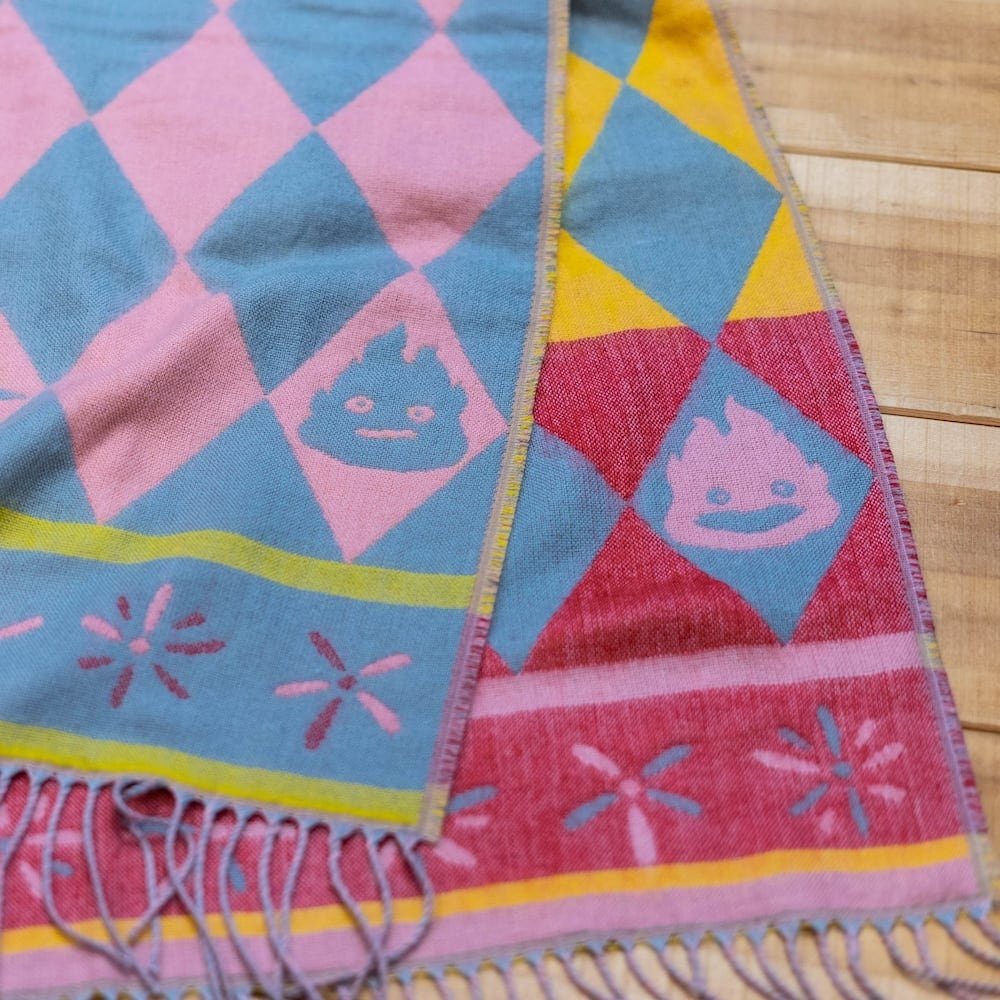 Official Ghibli Howls Moving Castle Shawl • Jacquard Stole with Calcifer - Kamaji Market