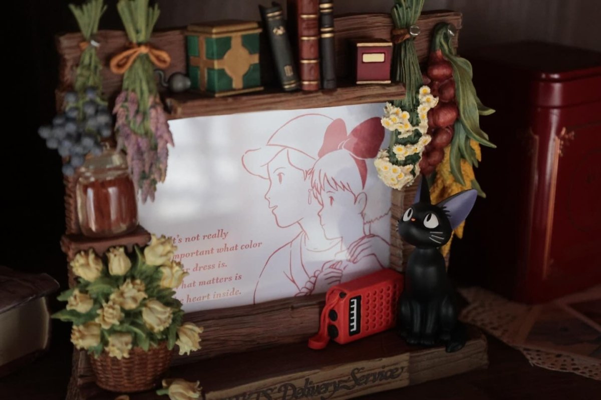 Official Ghibli Kiki Photo Frame 2026 • Kiki's Delivery Service Desk Decor/Interior Diorama with Jiji - Kamaji Market