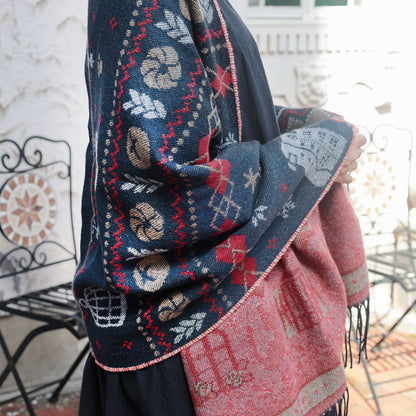 Official Ghibli Kikis Delivery Service 2025 • Blue, Gray Jacquard Stole with Jiji cat - Kamaji Market