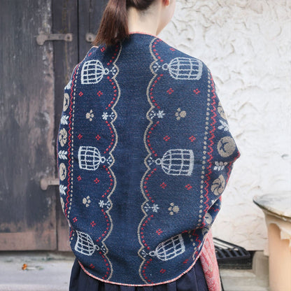 Official Ghibli Kikis Delivery Service 2025 • Blue, Gray Jacquard Stole with Jiji cat - Kamaji Market