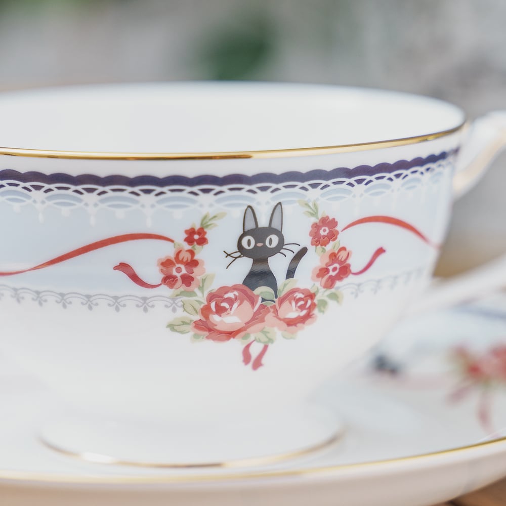 Official Ghibli Kikis Delivery Service Blue Tea Cup Set • Japanese Noritake Porcelain with Jiji - Kamaji Market