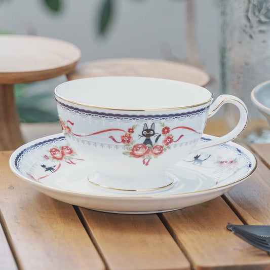 Official Ghibli Kikis Delivery Service Blue Tea Cup Set • Japanese Noritake Porcelain with Jiji - Kamaji Market