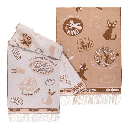 Official Ghibli Kikis Delivery Service Brown Shawl • Jacquard Stole with Jiji cat - Kamaji Market