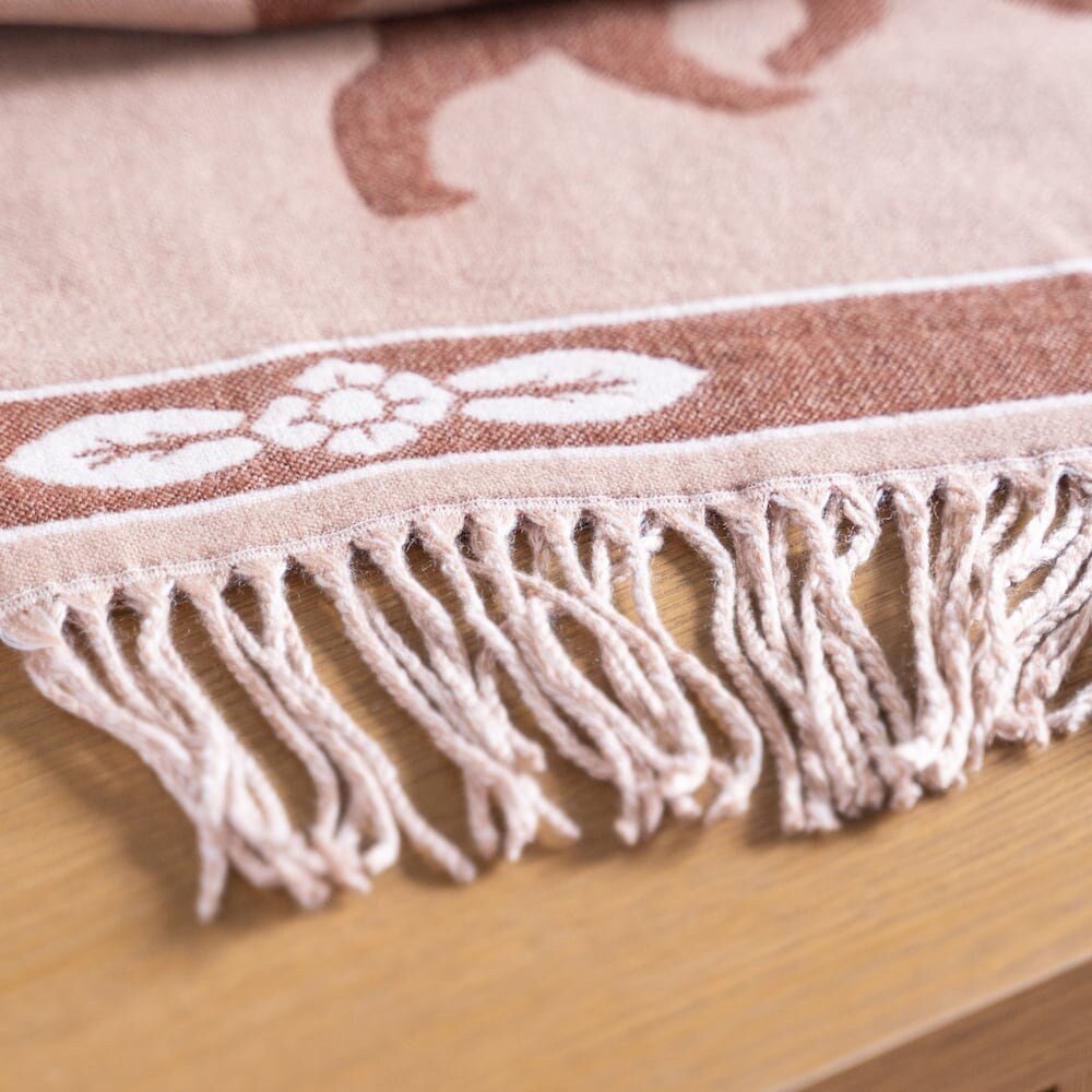 Official Ghibli Kikis Delivery Service Brown Shawl • Jacquard Stole with Jiji cat - Kamaji Market