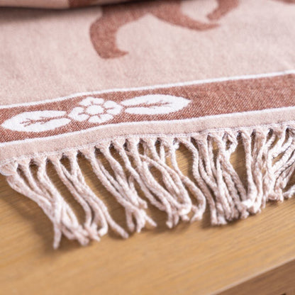 Official Ghibli Kikis Delivery Service Brown Shawl • Jacquard Stole with Jiji cat - Kamaji Market