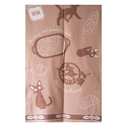 Official Ghibli Kikis Delivery Service Brown Shawl • Jacquard Stole with Jiji cat - Kamaji Market