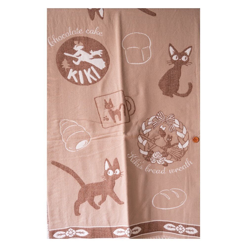 Official Ghibli Kikis Delivery Service Brown Shawl • Jacquard Stole with Jiji cat - Kamaji Market