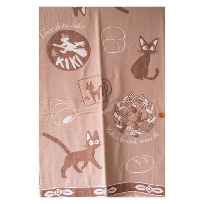 Official Ghibli Kikis Delivery Service Brown Shawl • Jacquard Stole with Jiji cat - Kamaji Market