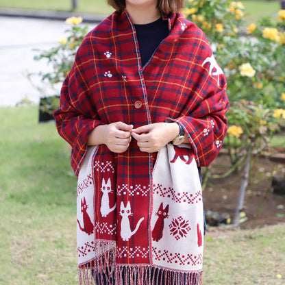 Official Ghibli Kikis Delivery Service Shawl/Scarf • Jiji with Snow Red White Shawl • Winter/Autumn - Kamaji Market
