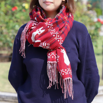 Official Ghibli Kikis Delivery Service Shawl/Scarf • Jiji with Snow Red White Shawl • Winter/Autumn - Kamaji Market