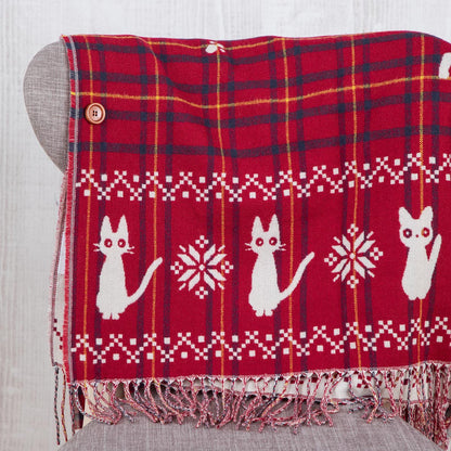 Official Ghibli Kikis Delivery Service Shawl/Scarf • Jiji with Snow Red White Shawl • Winter/Autumn - Kamaji Market