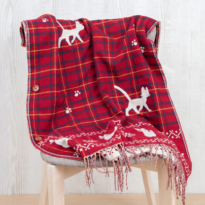 Official Ghibli Kikis Delivery Service Shawl/Scarf • Jiji with Snow Red White Shawl • Winter/Autumn - Kamaji Market