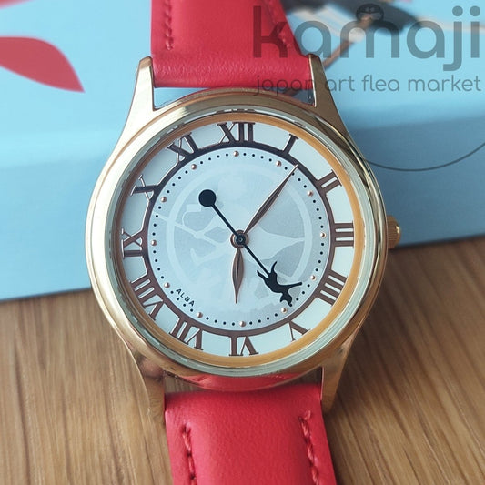 Official Ghibli Kikis Delivery Service Wrist Watch • Golden Red ALBA Seiko Watch with Jiji Cat - Kamaji Market