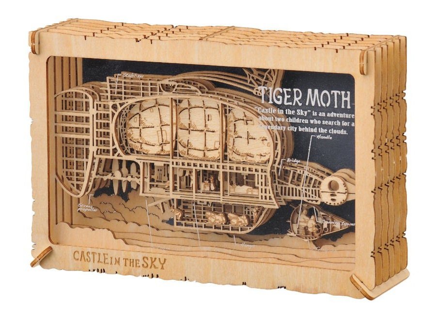 Official Ghibli Laputa Wooden Paper Theater • Diorama/Papercraft/Miniature/Home Decor • Castle in the Sky Anime Film Scene • Tiger Moth - Kamaji Market