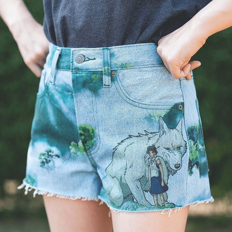 Official Ghibli Mononoke Denim Shorts • Princess Mononoke Clothes/Pants/Outfit/Wear/Bottom • San, Wolf Anime - Kamaji Market