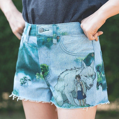 Official Ghibli Mononoke Denim Shorts • Princess Mononoke Clothes/Pants/Outfit/Wear/Bottom • San, Wolf Anime - Kamaji Market
