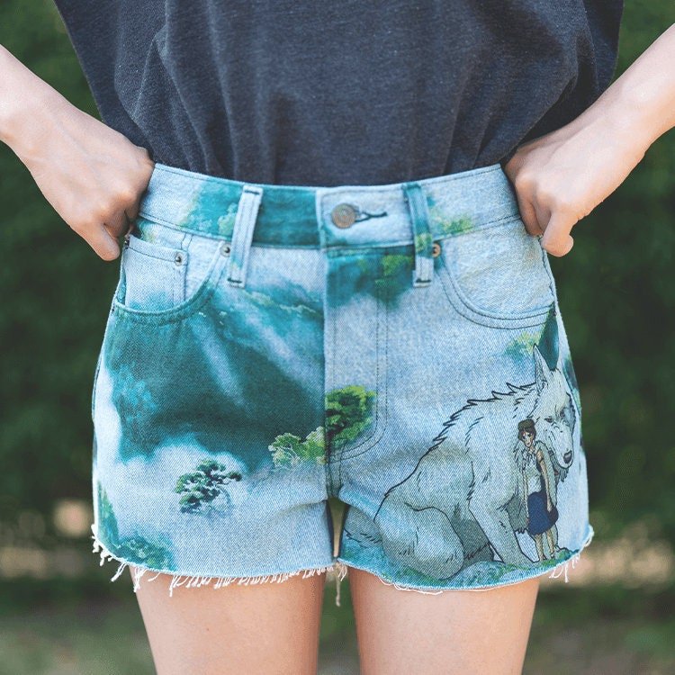 Official Ghibli Mononoke Denim Shorts • Princess Mononoke Clothes/Pants/Outfit/Wear/Bottom • San, Wolf Anime - Kamaji Market