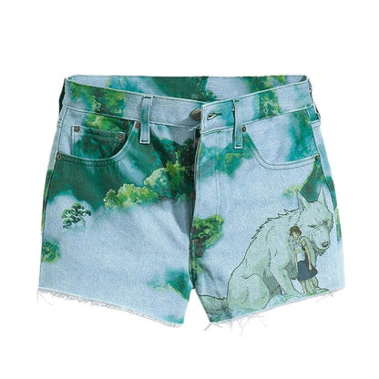 Official Ghibli Mononoke Denim Shorts • Princess Mononoke Clothes/Pants/Outfit/Wear/Bottom • San, Wolf Anime - Kamaji Market
