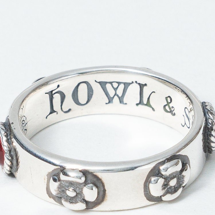 Official Ghibli Museum Silver Howls Ring Set • Howls Moving Castle Engraved Blue/Red Ring in Gift Box • Ghibli Museum Exclusive - Kamaji Market
