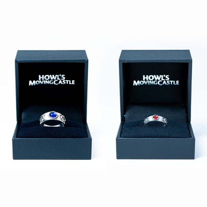 Official Ghibli Museum Silver Howls Ring Set • Howls Moving Castle Engraved Blue/Red Ring in Gift Box • Ghibli Museum Exclusive - Kamaji Market
