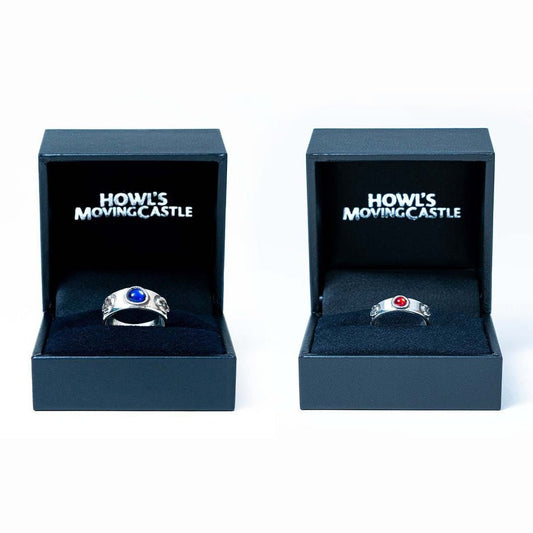 Official Ghibli Museum Silver Howls Ring Set • Howls Moving Castle Engraved Blue/Red Ring in Gift Box • Ghibli Museum Exclusive - Kamaji Market