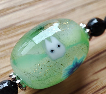 Official Ghibli Museum Totoro Bracelet • My Neighbor Totoro Handmade Glass Onyx Jewelry - Kamaji Market