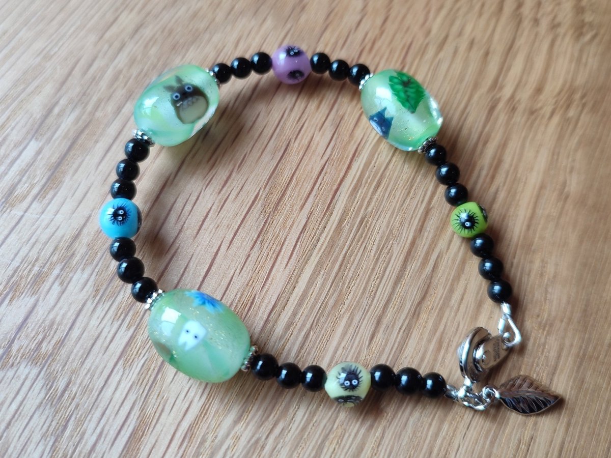 Official Ghibli Museum Totoro Bracelet • My Neighbor Totoro Handmade Glass Onyx Jewelry - Kamaji Market