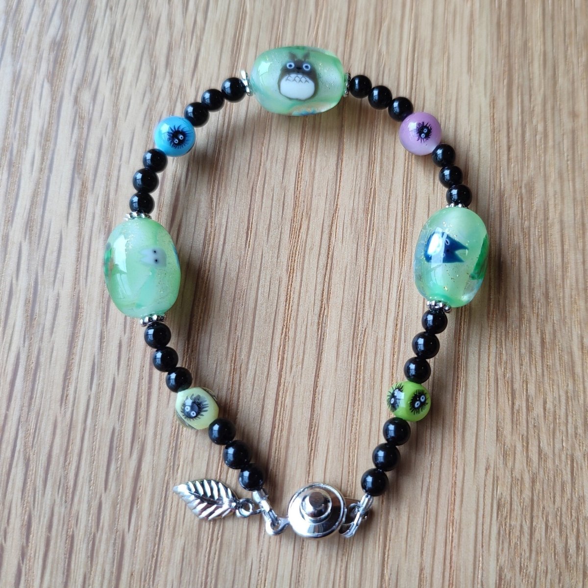 Official Ghibli Museum Totoro Bracelet • My Neighbor Totoro Handmade Glass Onyx Jewelry - Kamaji Market