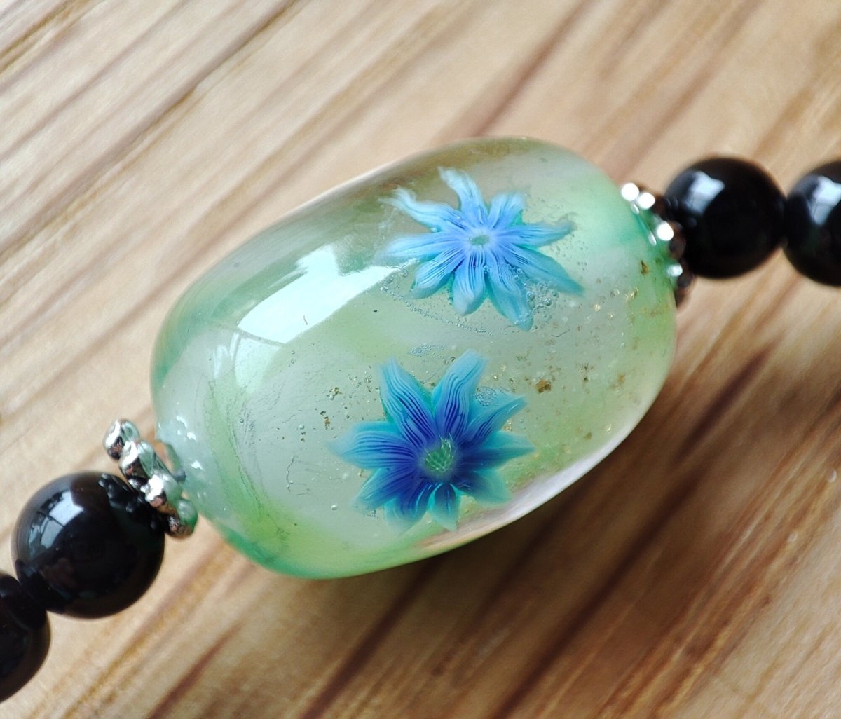Official Ghibli Museum Totoro Bracelet • My Neighbor Totoro Handmade Glass Onyx Jewelry - Kamaji Market