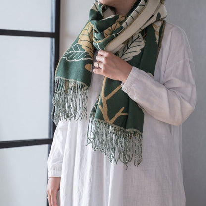 Official Ghibli My Neighbor Totoro Green Shawl • Jacquard Stole with Totoro, Catbus - Kamaji Market