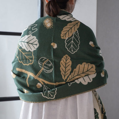 Official Ghibli My Neighbor Totoro Green Shawl • Jacquard Stole with Totoro, Catbus - Kamaji Market