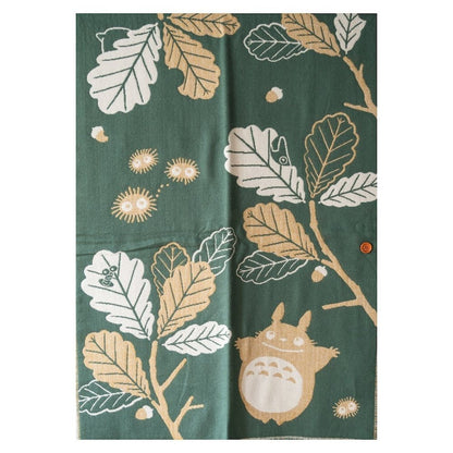 Official Ghibli My Neighbor Totoro Green Shawl • Jacquard Stole with Totoro, Catbus - Kamaji Market