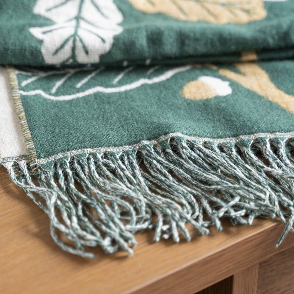 Official Ghibli My Neighbor Totoro Green Shawl • Jacquard Stole with Totoro, Catbus - Kamaji Market
