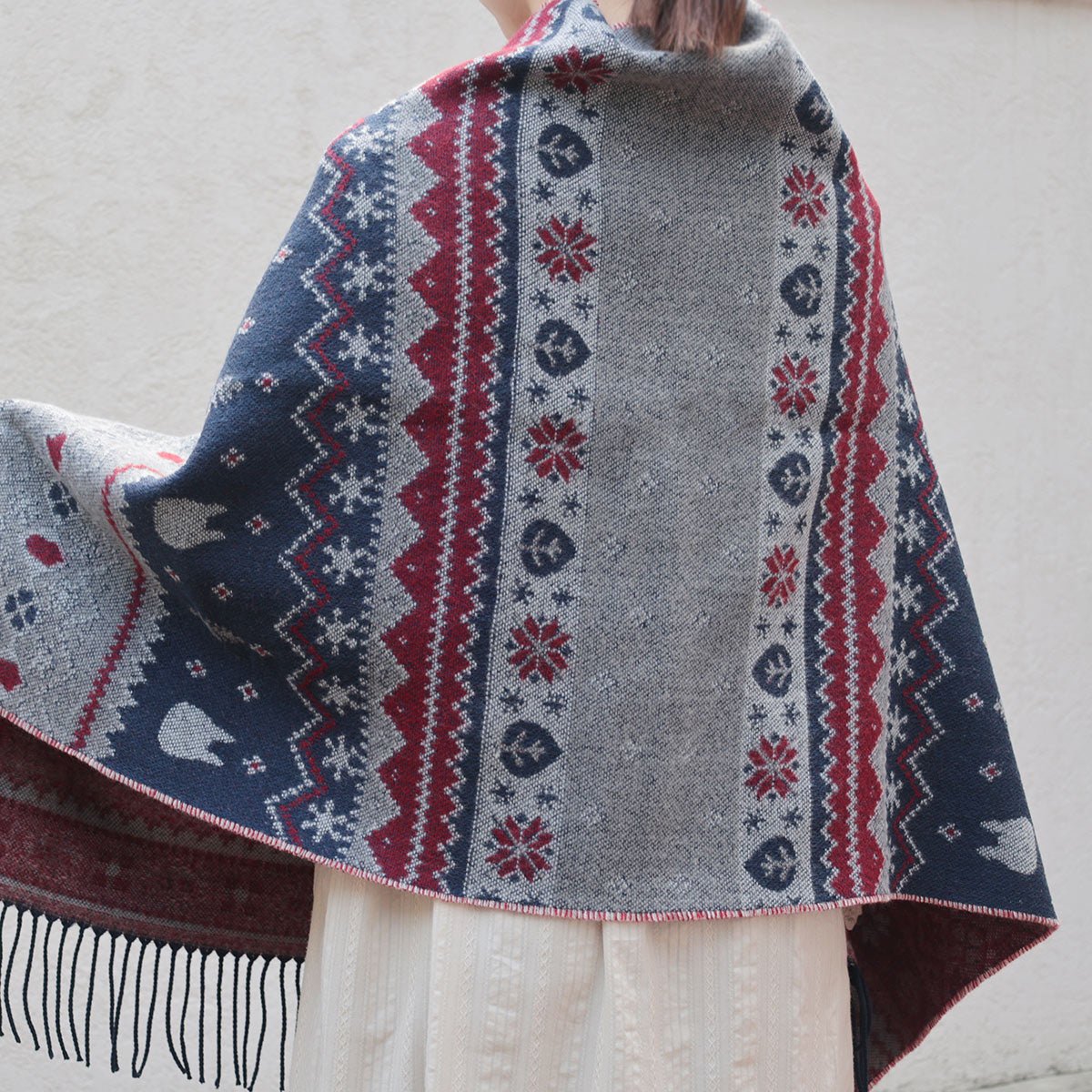 Official Ghibli My Neighbor Totoro Shawl 2025 • Blue, Gray Jacquard Stole with Totoro, Catbus - Kamaji Market