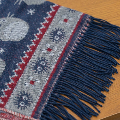 Official Ghibli My Neighbor Totoro Shawl 2025 • Blue, Gray Jacquard Stole with Totoro, Catbus - Kamaji Market