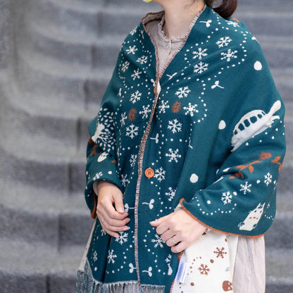 Official Ghibli My Neighbor Totoro Shoulder Shawl • Jacquard Stole/Scarf/Muffler with Catbus - Kamaji Market