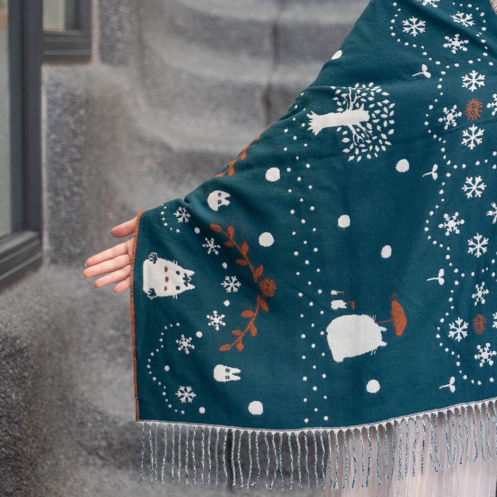 Official Ghibli My Neighbor Totoro Shoulder Shawl • Jacquard Stole/Scarf/Muffler with Catbus - Kamaji Market