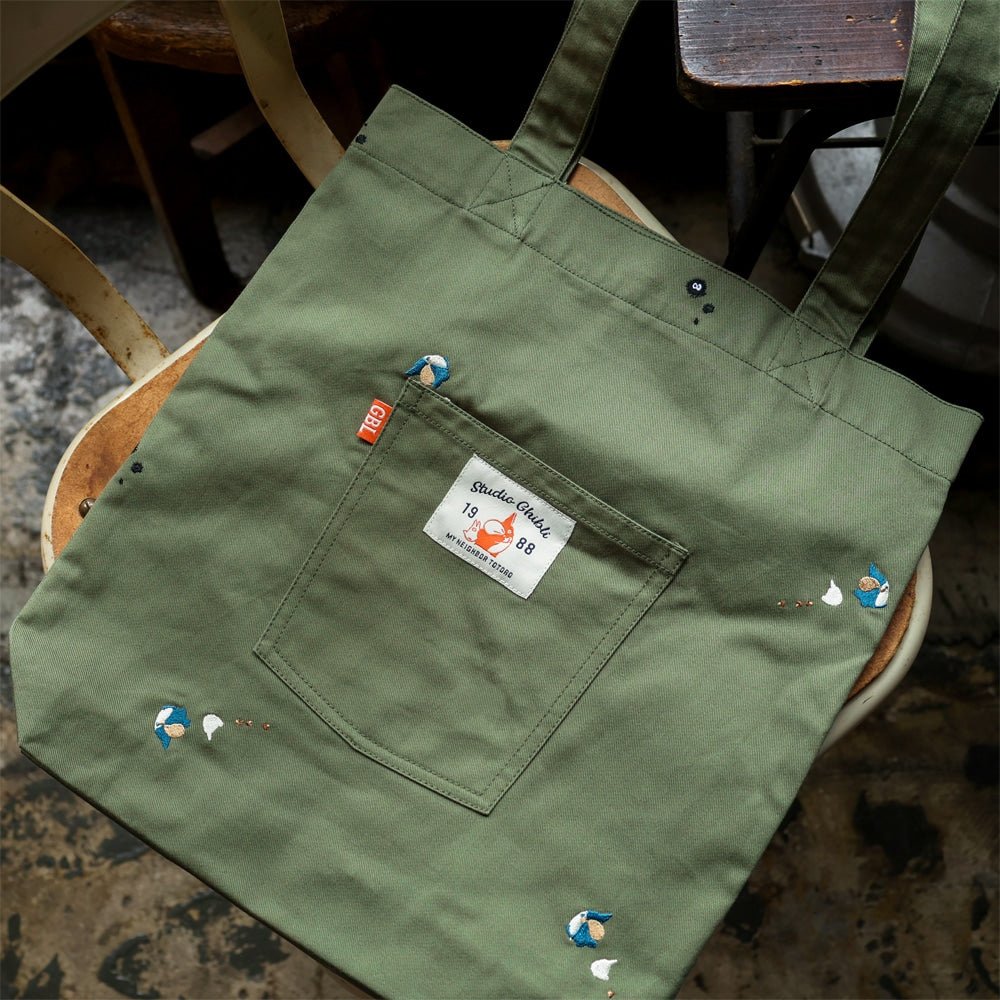 Official Ghibli My Neighbor Totoro Tote Bag • Green Embroidery Shoulder Bag • GBL - Kamaji Market