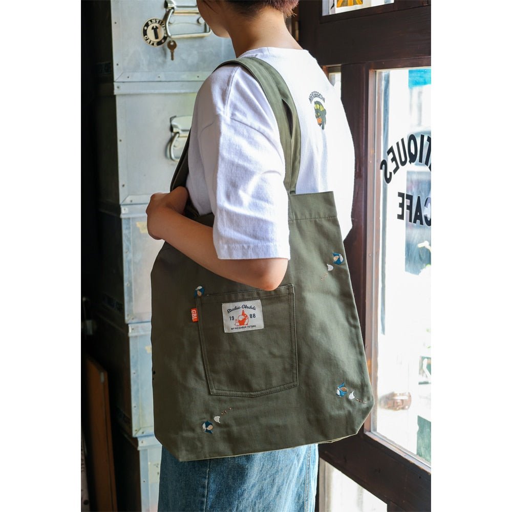 Official Ghibli My Neighbor Totoro Tote Bag • Green Embroidery Shoulder Bag • GBL - Kamaji Market