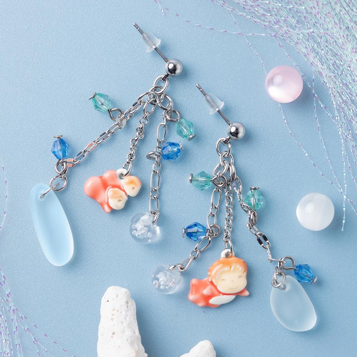 Official Ghibli Ponyo Swaying Earrings • Ponyo on the Cliff Japanese Anime Jewelry - Kamaji Market