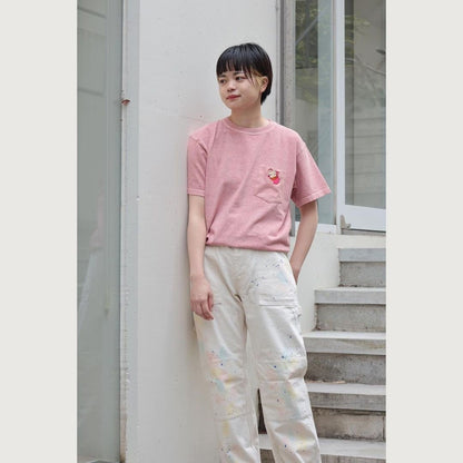 Official Ghibli Ponyo T-shirt Embroided • Ponyo on the Cliff GBL Summer Clothes/Top/Pink Tshirt with Pocket - Kamaji Market