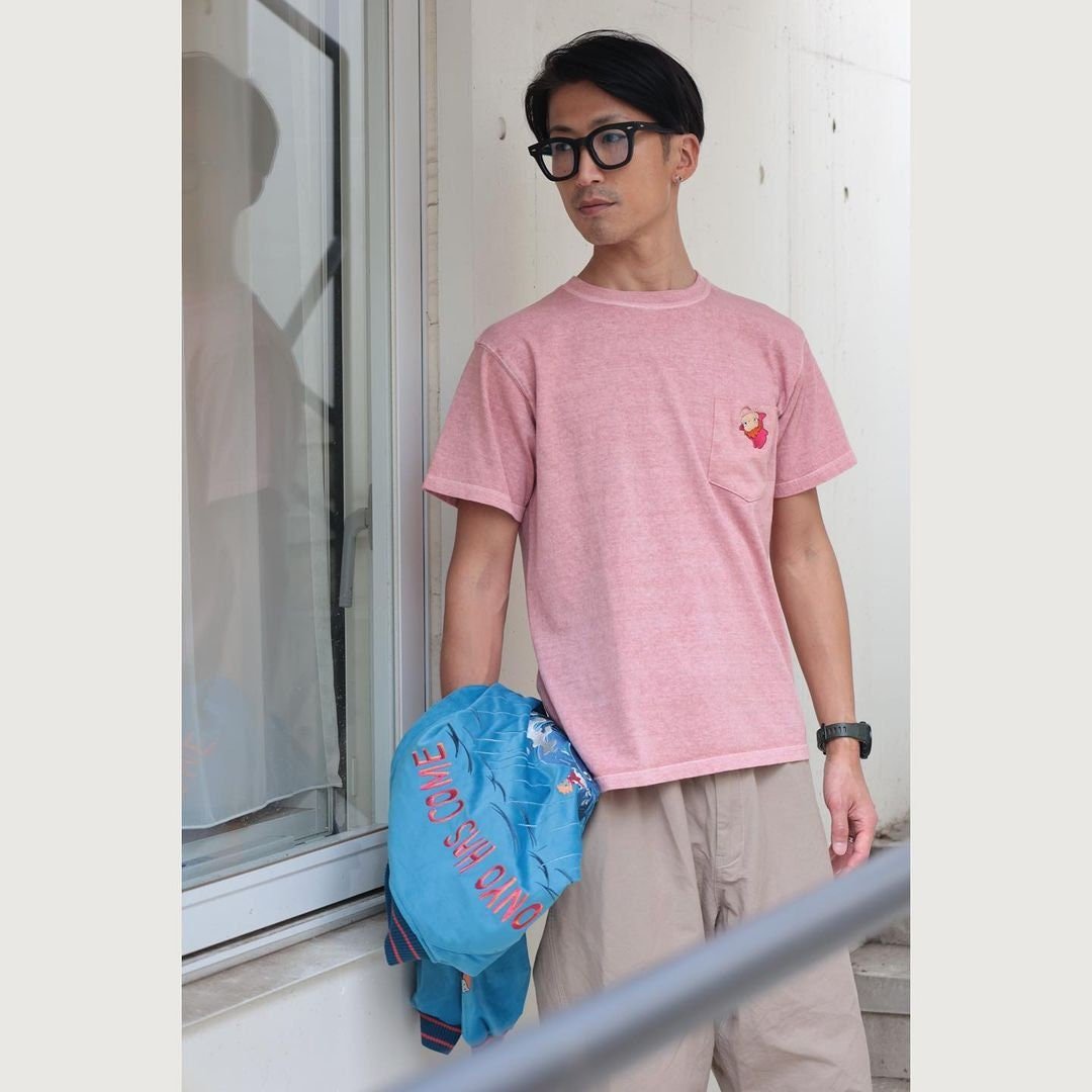 Official Ghibli Ponyo T-shirt Embroided • Ponyo on the Cliff GBL Summer Clothes/Top/Pink Tshirt with Pocket - Kamaji Market