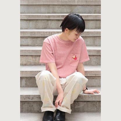 Official Ghibli Ponyo T-shirt Embroided • Ponyo on the Cliff GBL Summer Clothes/Top/Pink Tshirt with Pocket - Kamaji Market