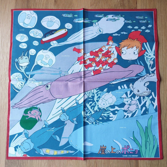 Official Ghibli Ponyo Tapestry/Wall Hanging • Ponyo on the Cliff Bandana/Neckerchief/Scarf/Handkerchief/Interior Decor - Kamaji Market