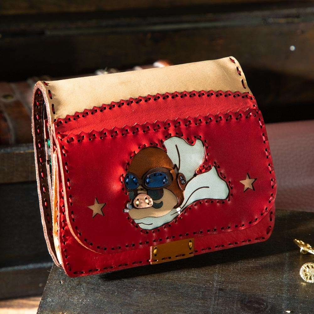Official Ghibli Porco Rosso Handmade Genuine Leather Wallet • Crimson Pig Ojaga Design GBL - Kamaji Market