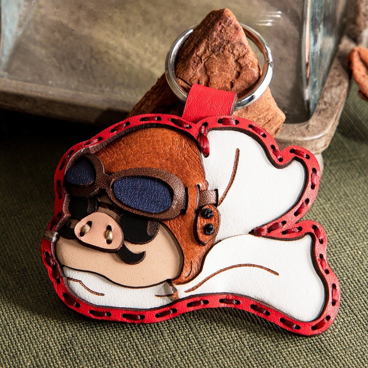 Official Ghibli Porco Rosso Keychain/Charm • Crimson Pig Handmade Genuine Leather Bag Decor/Charm/Pendant/Strap - Kamaji Market